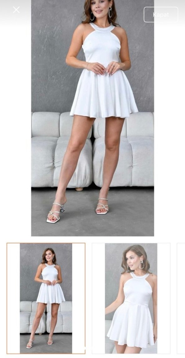 Beyaz Straplez Midi Mini Elbise - Görsel 2