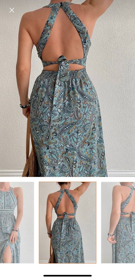 Turkuaz Drapeli Bohem Uzun Elbise - Görsel 3