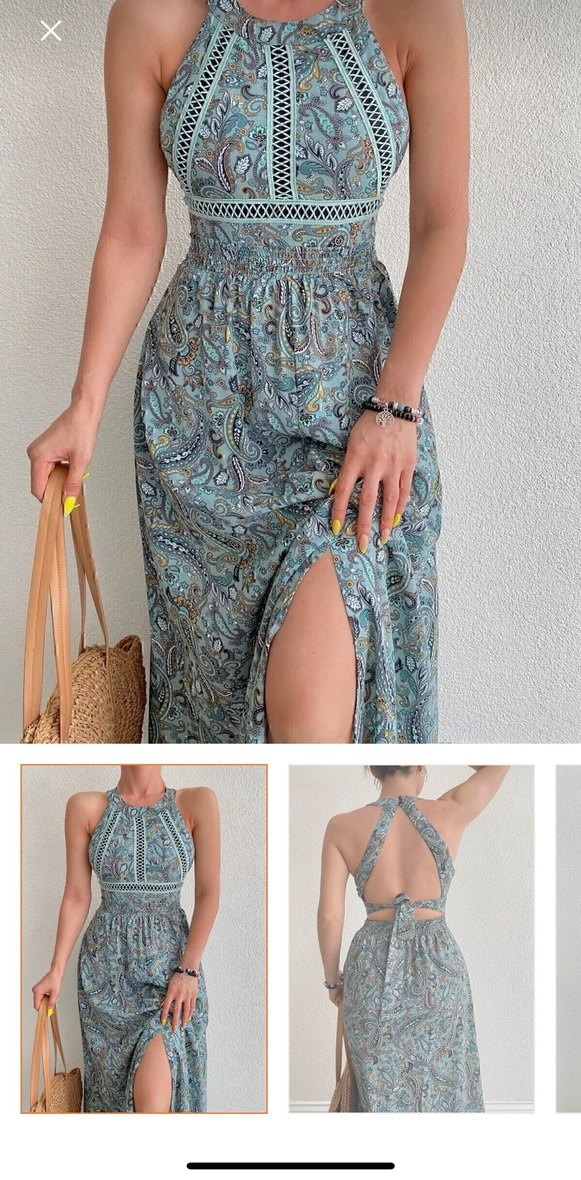 Turkuaz Drapeli Bohem Uzun Elbise - Görsel 2