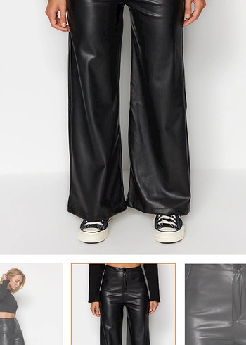Düğmeli Siyah Deri Kadın Pantolon - Görsel 3