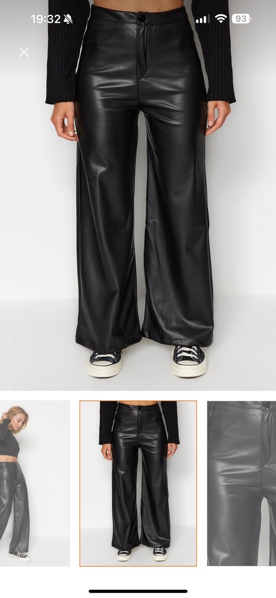 Düğmeli Siyah Deri Kadın Pantolon - Görsel 3