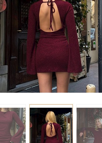 Bordo Mini Drapeli Uzun Kollu Elbise - Görsel 2