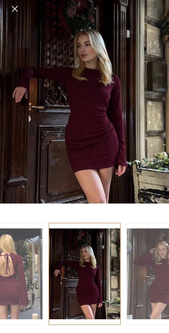 Bordo Mini Drapeli Uzun Kollu Elbise - Görsel 3