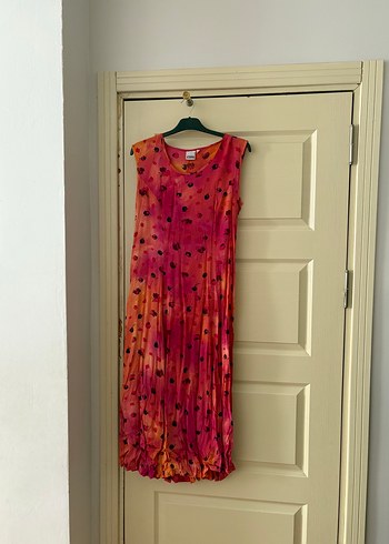 Pembe Batik Desenli Uzun Salaş Elbise