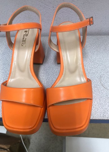 Turuncu Deri Kadın Platform Topuklu Sandalet 97 - Görsel 2