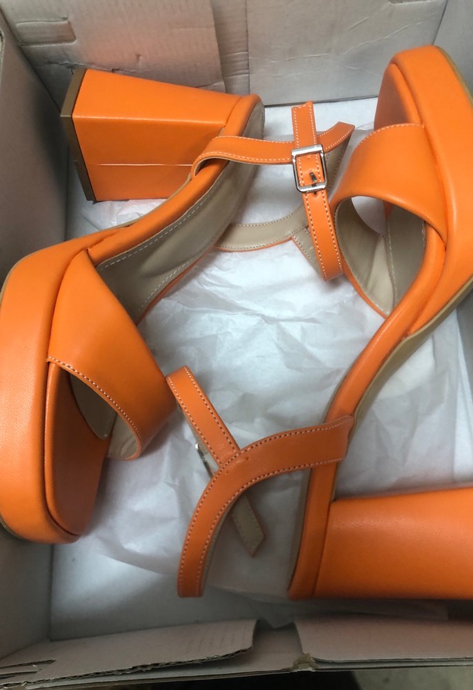 Turuncu Deri Kadın Platform Topuklu Sandalet 97 - Görsel 3