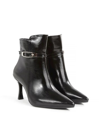 Siyah Yılan Derisi Desenli Topuklu Kadın Bot - Görsel 4