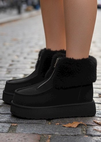 Siyah Kürklü Süet Dolgu Topuklu Kadın Bot - Görsel 2