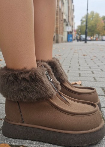 Kahverengi Süet Tüylü Kadın Dolgu Topuk Bot - Görsel 3