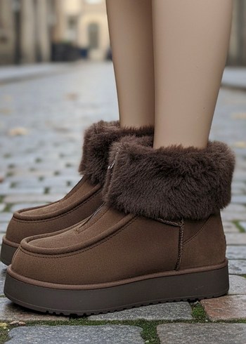 Kahverengi Kürklü Kadın Süet Dolgu Topuk Bot - Görsel 3