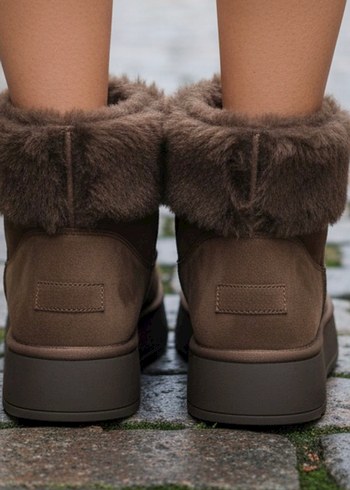 Kahverengi Kürklü Kadın Süet Dolgu Topuk Bot - Görsel 4