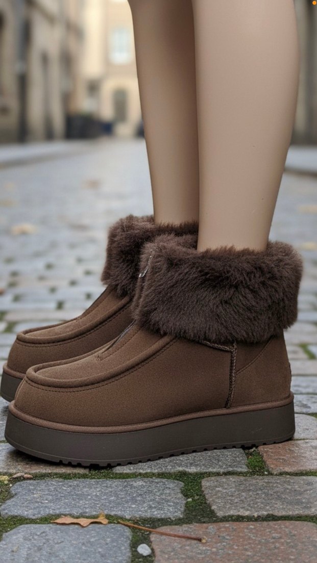 Kahverengi Kürklü Kadın Süet Dolgu Topuk Bot - Görsel 3