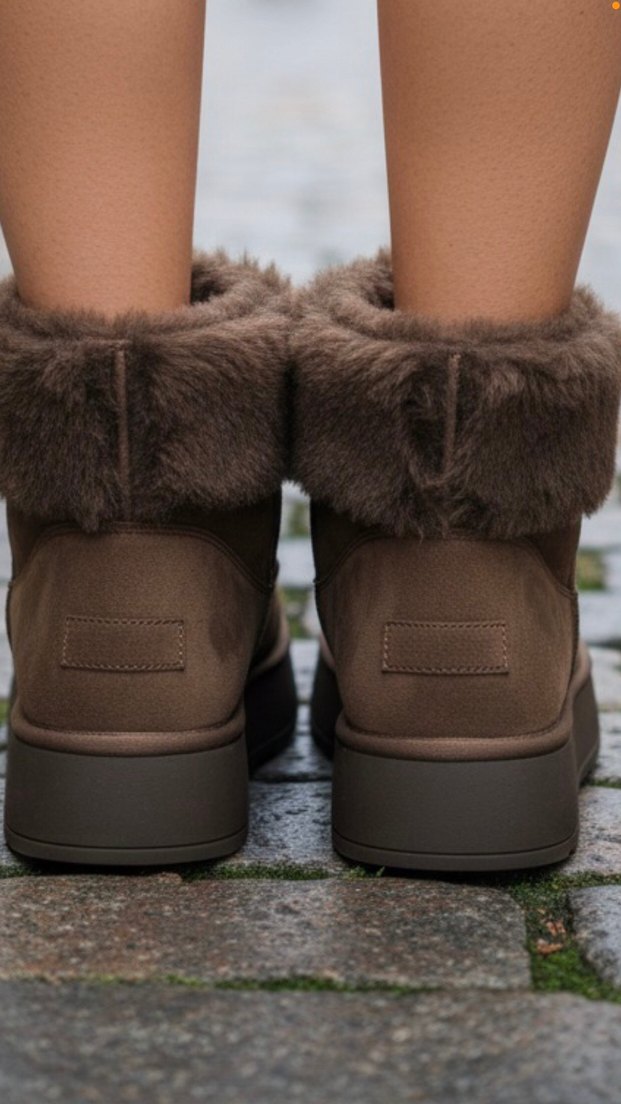 Kahverengi Kürklü Kadın Süet Dolgu Topuk Bot - Görsel 4