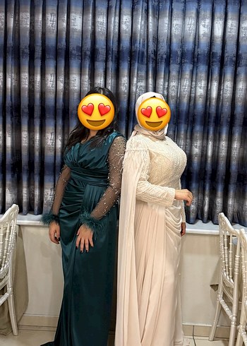 44 Beden beyaz Renk Bej Abiye Elbise ve şalı