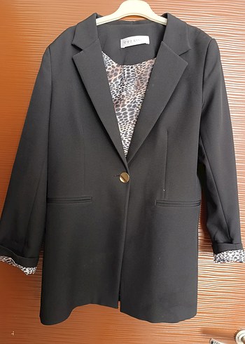 xl Beden Düğmeli Siyah Kadın Midi Blazer