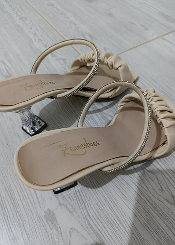Diğer Bej Fırfırlı Stiletto Topuklu Kadın Abiye Ayakkabı