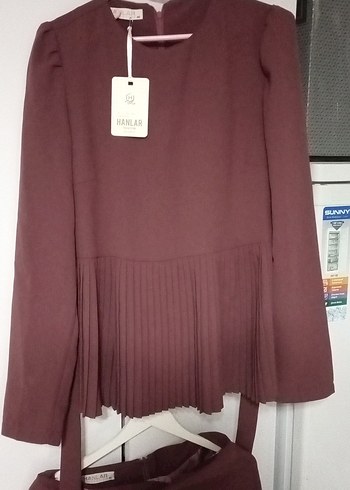 Bordo Uzun Kollu Pliseli Ofis Elbisesi - Görsel 2