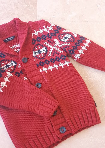 Bordo Nakışlı Triko Erkek Çocuk Kazak Ceket 4-5 yaş - Görsel 5