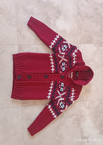 Bordo Nakışlı Triko Erkek Çocuk Kazak Ceket 4-5 yaş