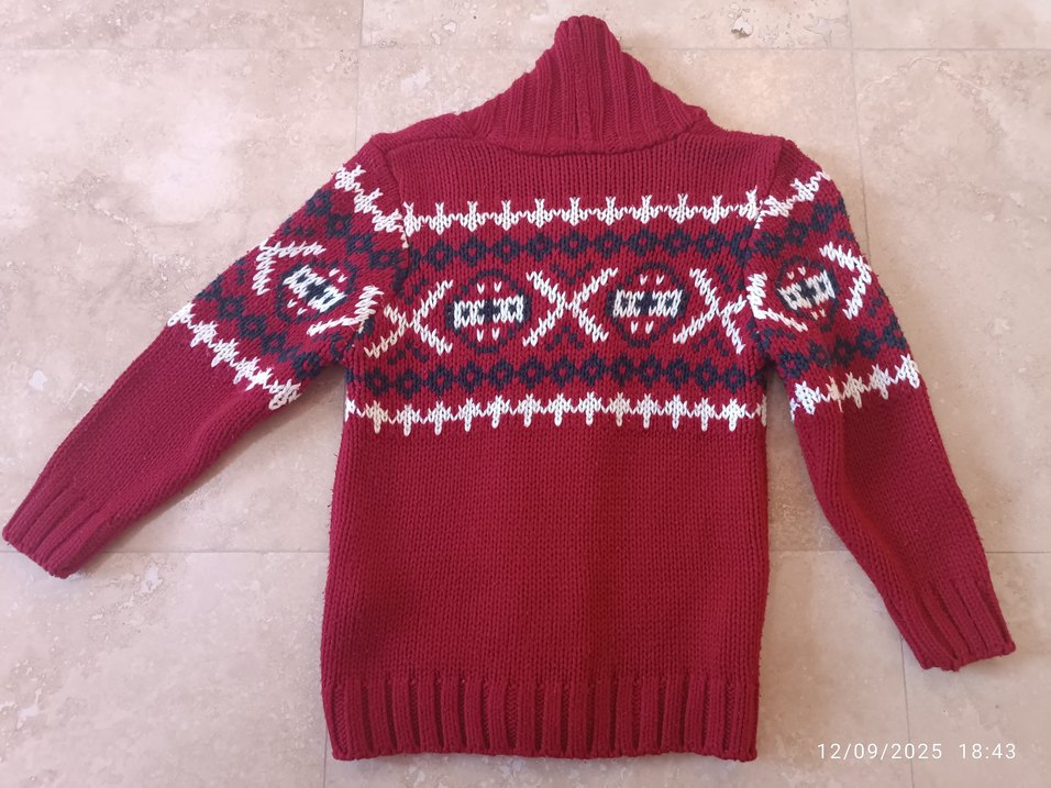 Bordo Nakışlı Triko Erkek Çocuk Kazak Ceket 4-5 yaş - Görsel 4