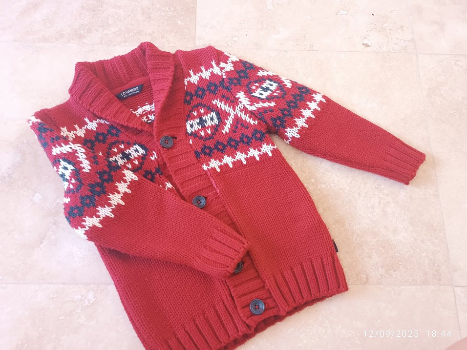 Bordo Nakışlı Triko Erkek Çocuk Kazak Ceket 4-5 yaş - Görsel 5