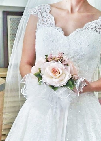Henna Gelinlik Beyaz Parlak Straplez A-Line Gelinlik