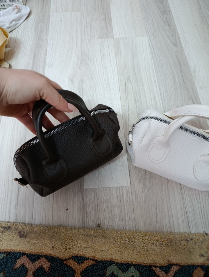 Beyaz Deri Kadın Çanta, Fermuarlı - Görsel 3