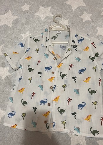 Erkek Çocuk Beyaz Kısa Kollu Desenli Gömlek - Görsel 6