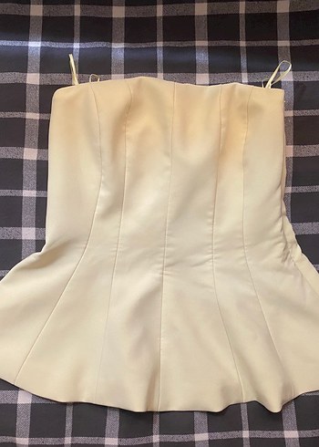 ZARA | Sarı Pileli Straplez Bluz