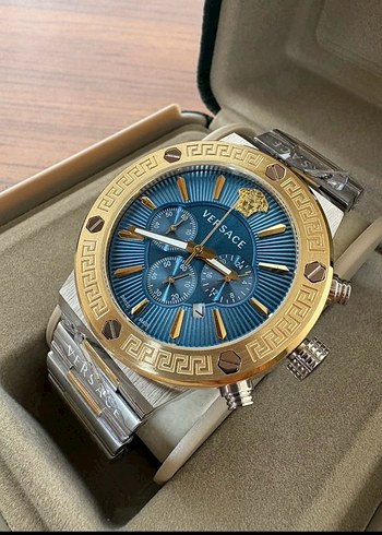 Beden Versace Altın ve Mavi Modern Klasik Erkek Saat