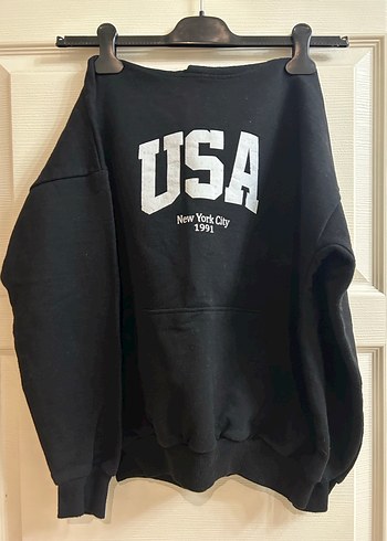 Siyah Oversize Baskılı Sweatshirt
