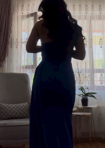 l Beden lacivert Renk Şık Drapeli Lacivert Uzun Abiye Elbise
