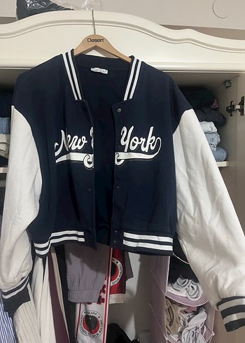 xl Beden Mavi Baskılı Kadın Bomber Ceket