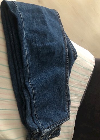 32 Beden Kadın Mavi Denim Bol Kesim Fermuarlı Pantolon