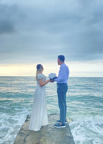 Beyaz balık model nikah elbisesi - Görsel 3