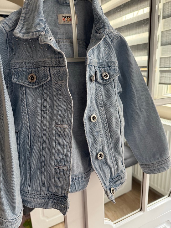 Kız Çocuk mavi Düğmeli Denim Ceket - Görsel 3