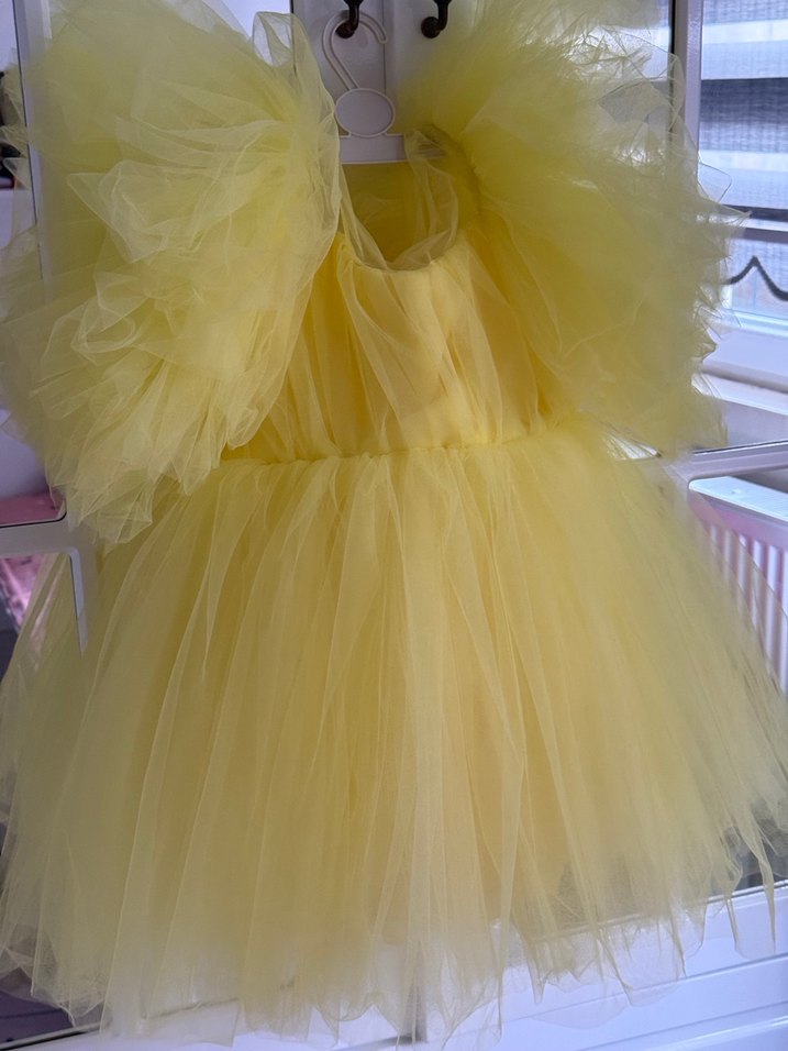 Sarı Straplez Kız Çocuk Tül Elbise - Görsel 2