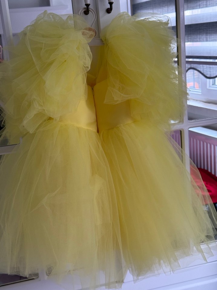 Sarı Straplez Kız Çocuk Tül Elbise - Görsel 3