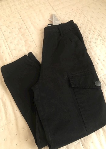 34 Beden siyah Renk Siyah Düğmeli Streetwear Pantolon Kargo