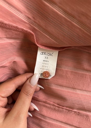 Düğmeli Pembe Çizgili Kadın Gömlek - Görsel 4