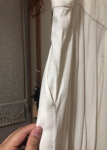 s Beden beyaz Renk Kadın Beyaz Keten Düğmeli Midi Tulum
