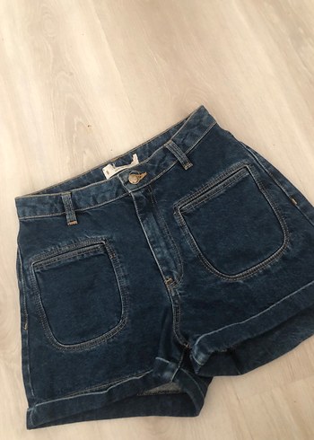 xs Beden Kadın Koyu Mavi Bol Kesim Mini Denim Şort