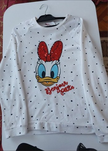 12-13 Yaş Beden Kız Çocuk Beyaz Puantiyeli Sweatshirt