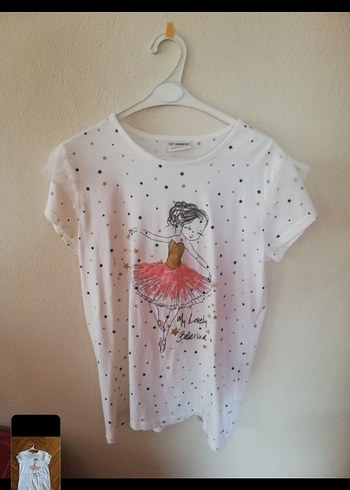 LC Waikiki Kız Çocuk Beyaz Fırfırlı Baskılı Tişört