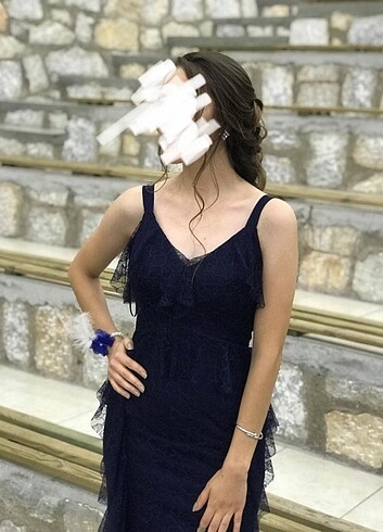 Mor uzun abiye güpürlü