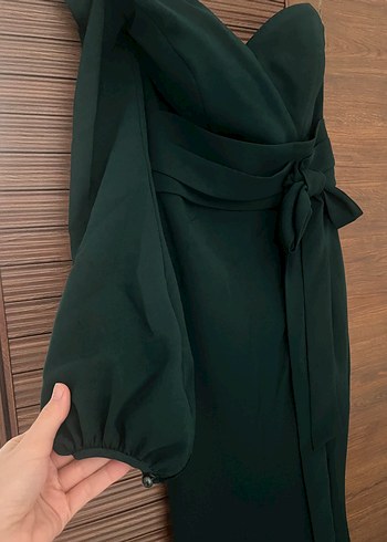 Yeşil Drapeli Uzun Abiye Elbise - Görsel 2