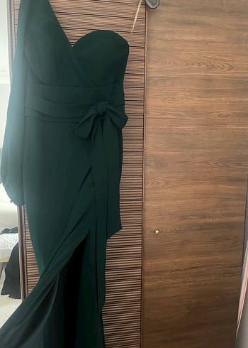 Yeşil Drapeli Uzun Abiye Elbise - Görsel 5