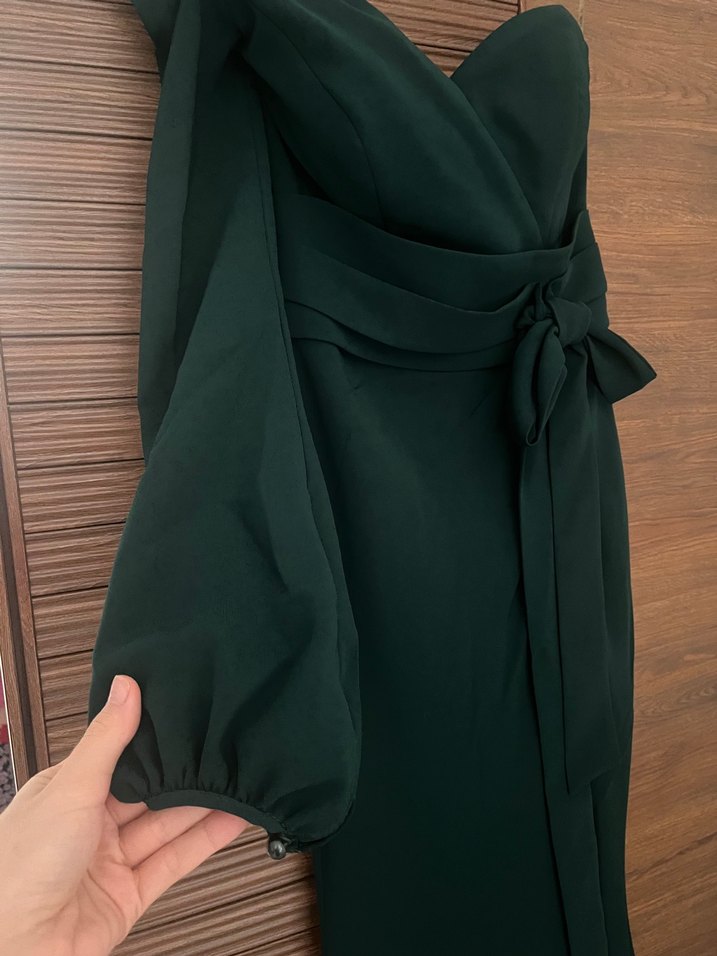 Yeşil Drapeli Uzun Abiye Elbise - Görsel 2