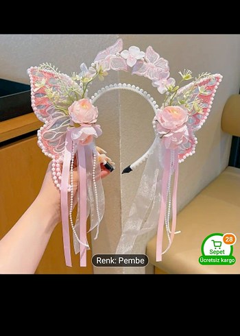 BenQ Pembe Dantelli Bohem Straplez Kız Çocuk Elbisesi ve tacı