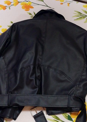s Beden Kadın Siyah Deri Biker Ceket